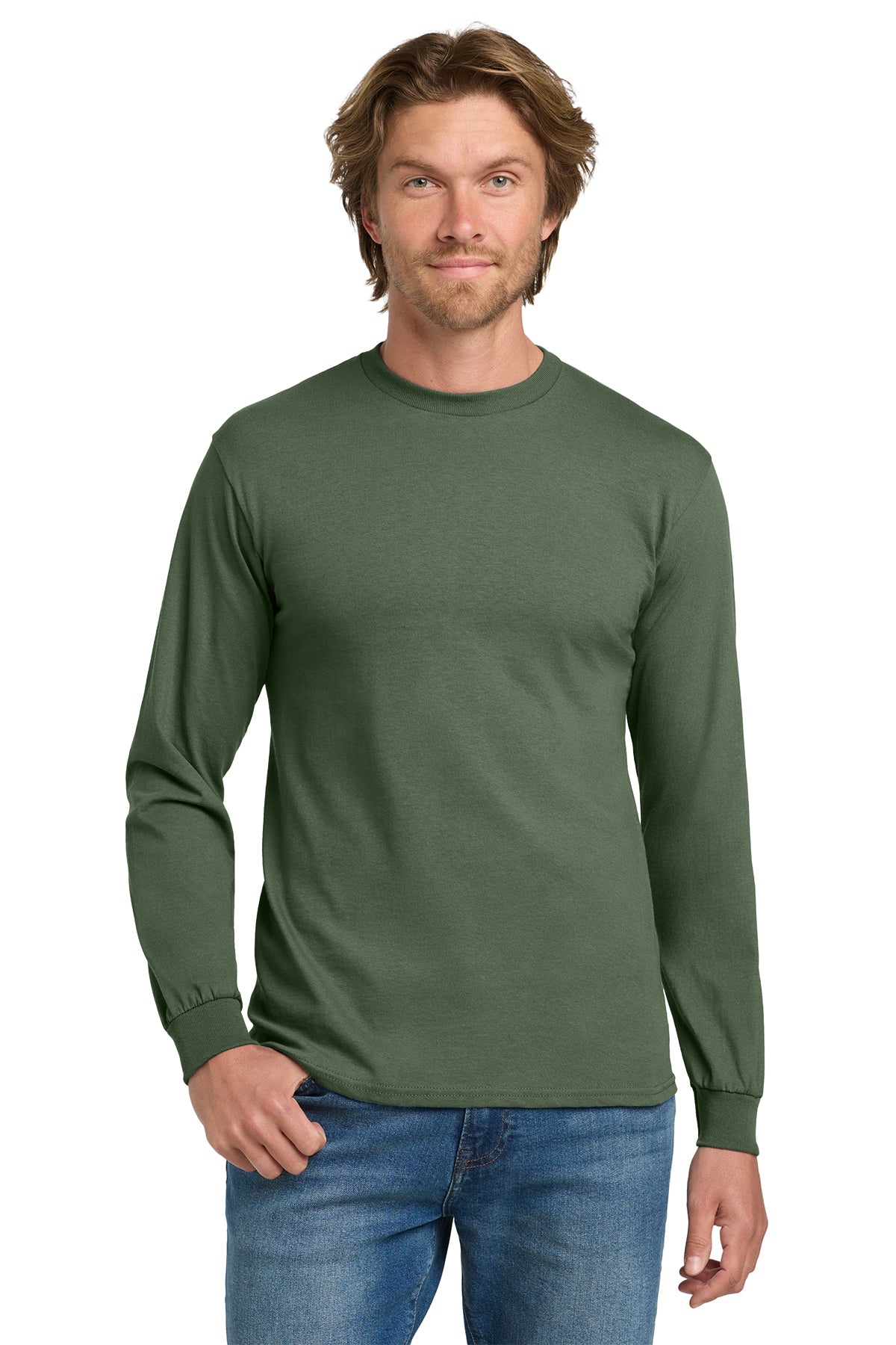 Gildan 5400 Heavy Cotton 100% Cotton Long Sleeve T-Shirt in Military Green