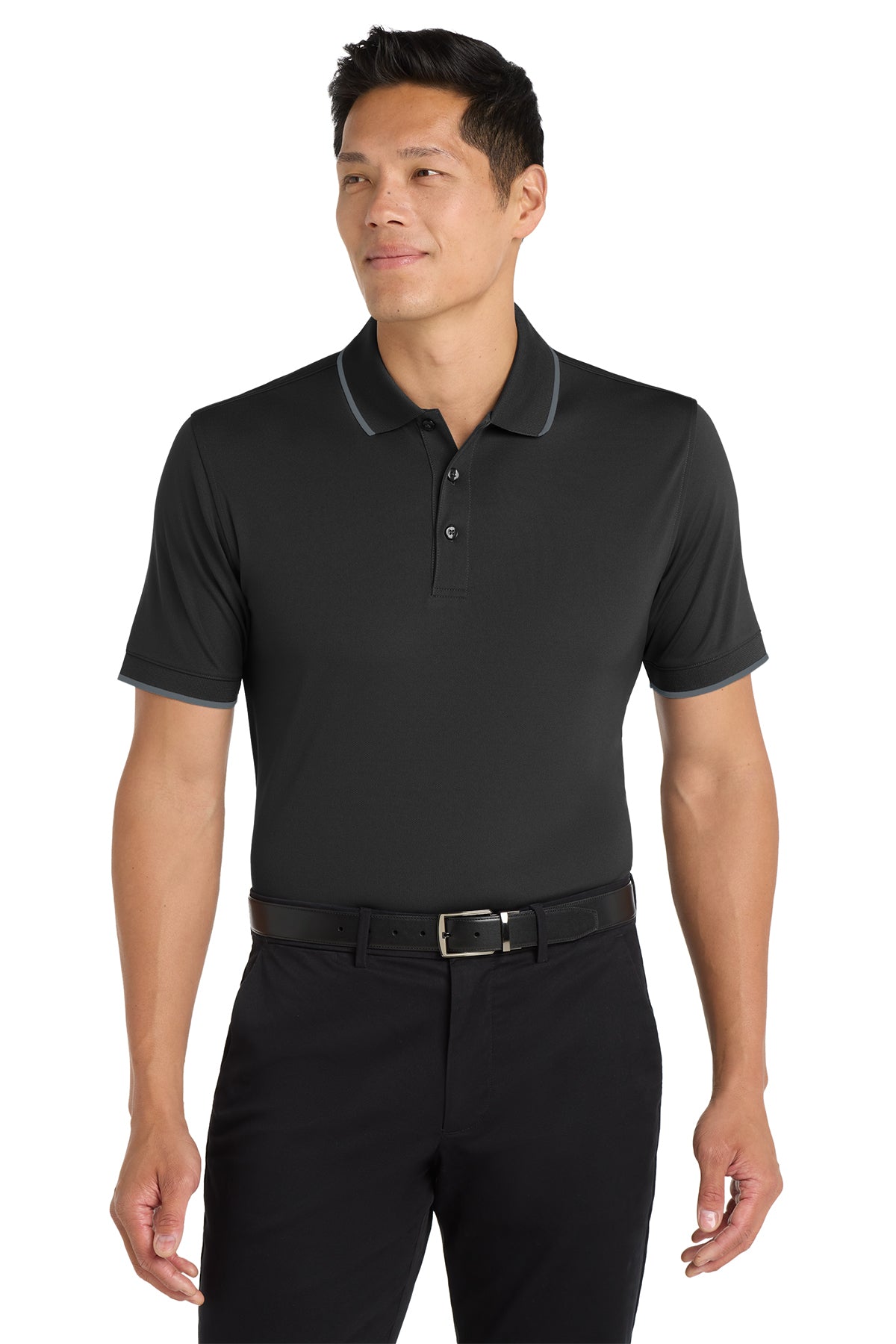 Port Authority K111 Dry Zone UV Micro-Mesh Tipped Polo in Deep Black/ Graphite