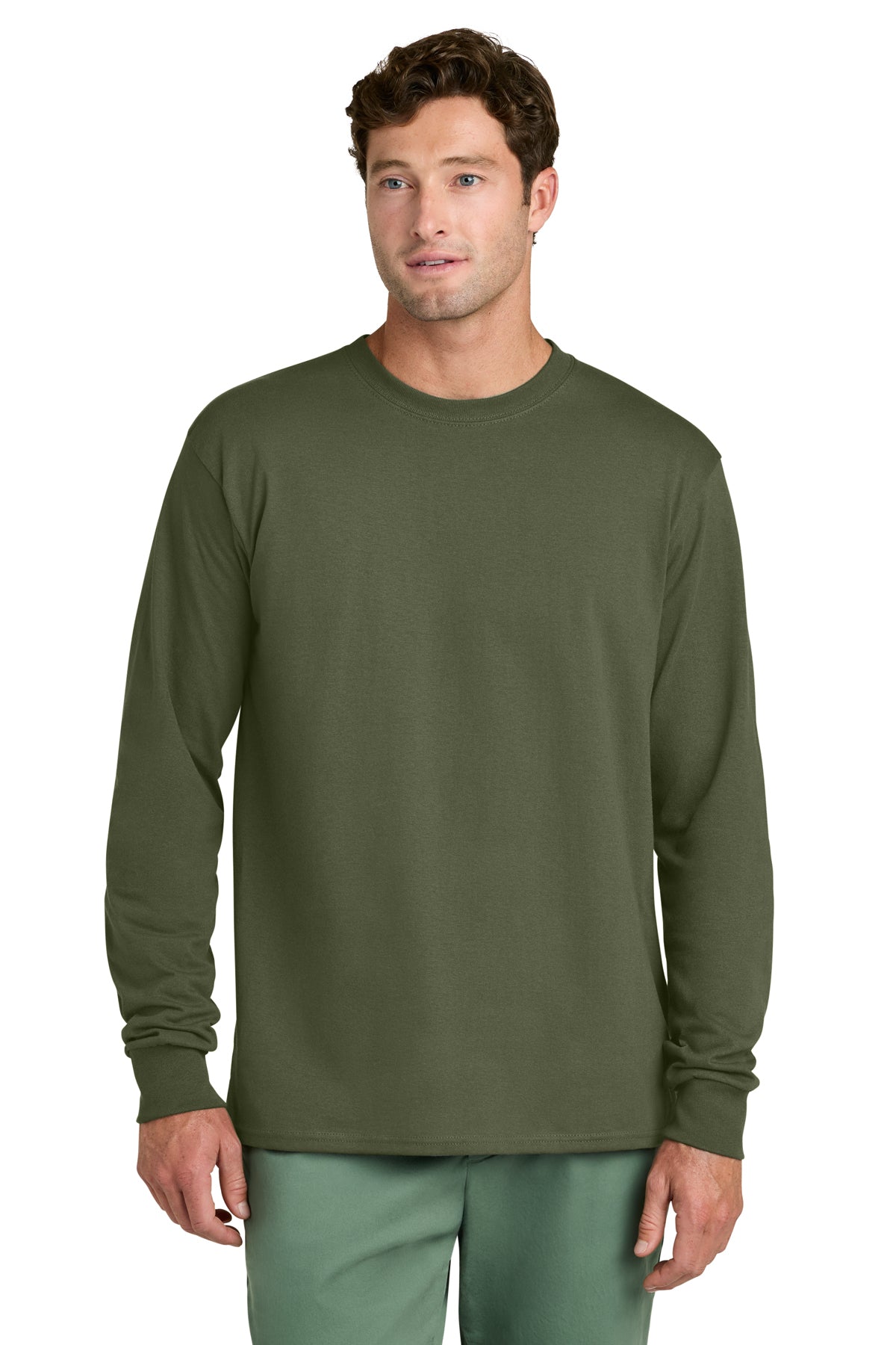 Port & Co PC54LS Long Sleeve Core Cotton Tee in Olive Drab Green