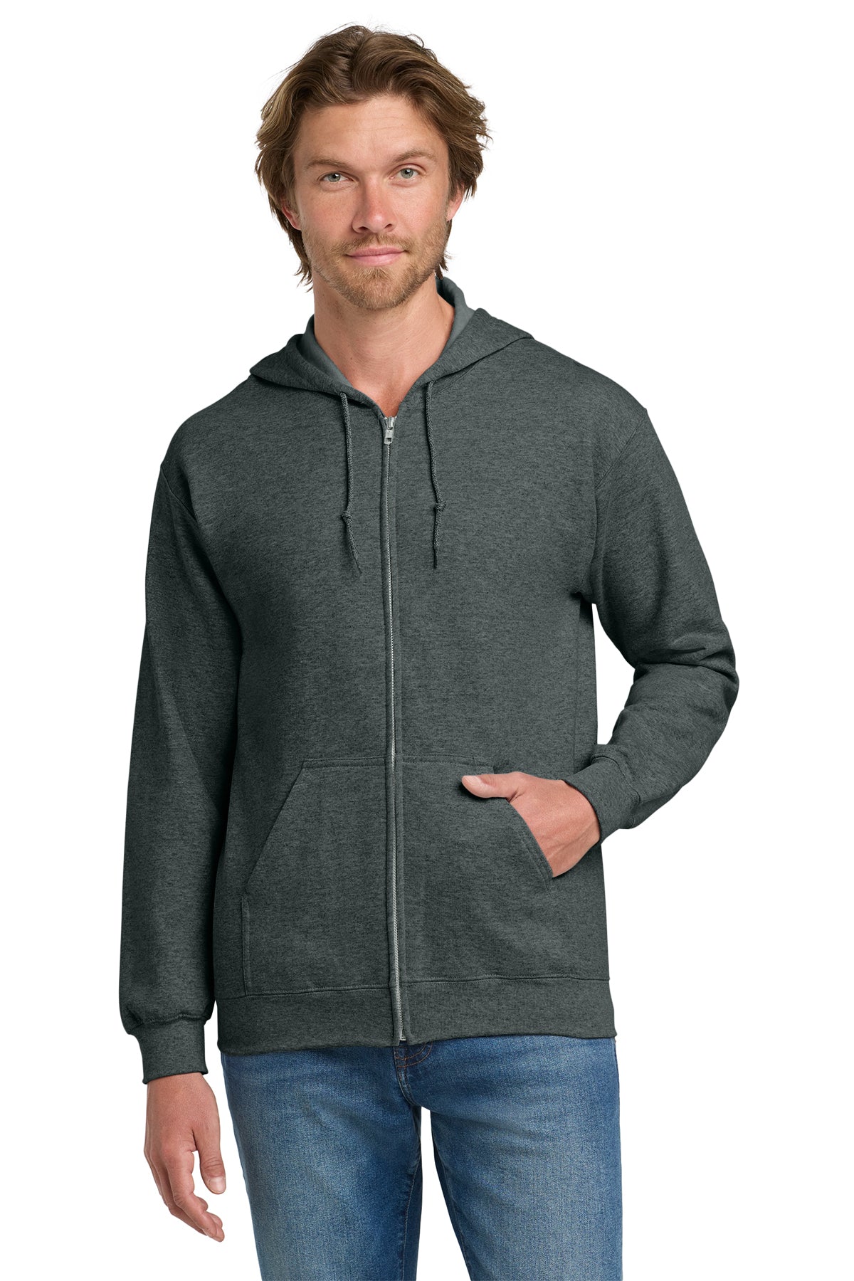 Gildan® 18600 Heavy Blend™ Full-Zip Hooded Sweatshirt - Dark Heather Grey