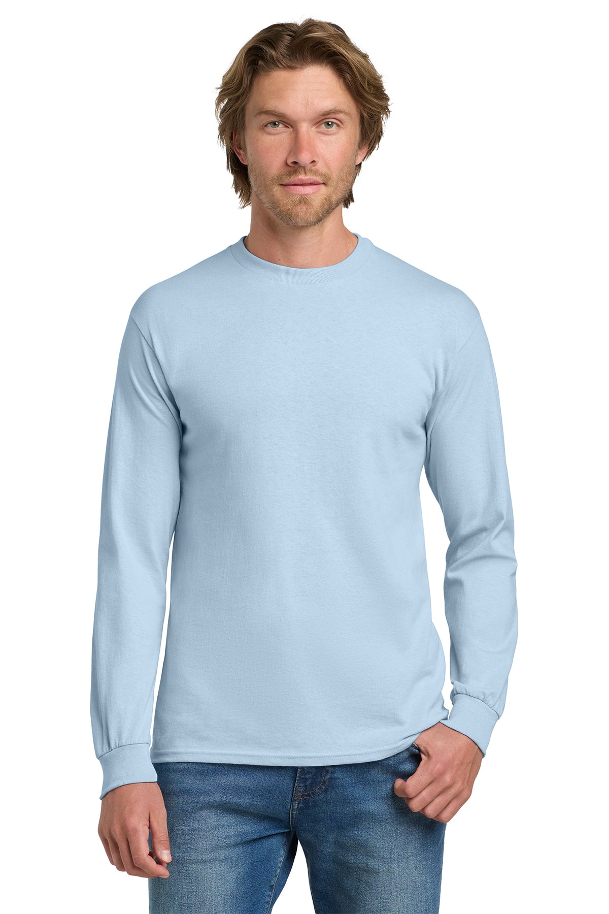 Gildan® 5400 Heavy Cotton™ 100% Cotton Long Sleeve T-Shirt - Light Blue