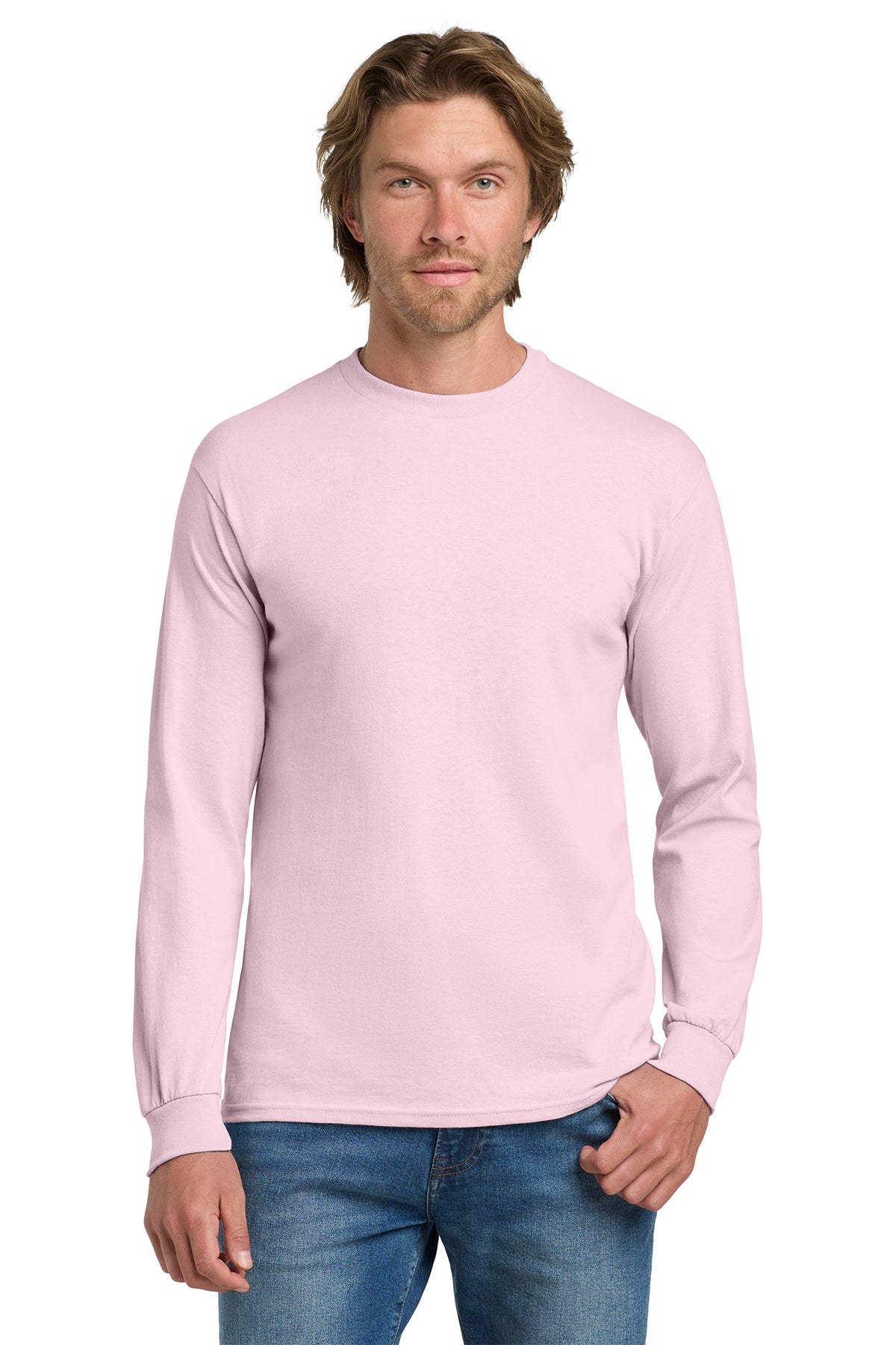 Gildan® 5400 Heavy Cotton™ 100% Cotton Long Sleeve T-Shirt - Light Pink