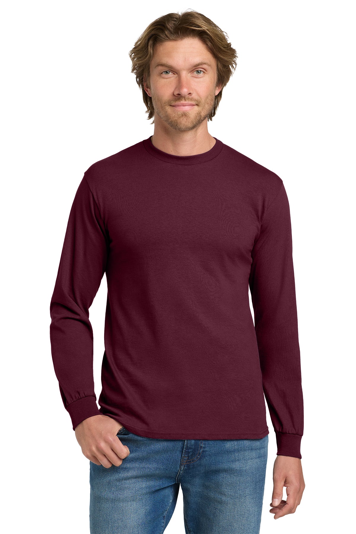 Gildan 5400 Heavy Cotton 100% Cotton Long Sleeve T-Shirt in Maroon