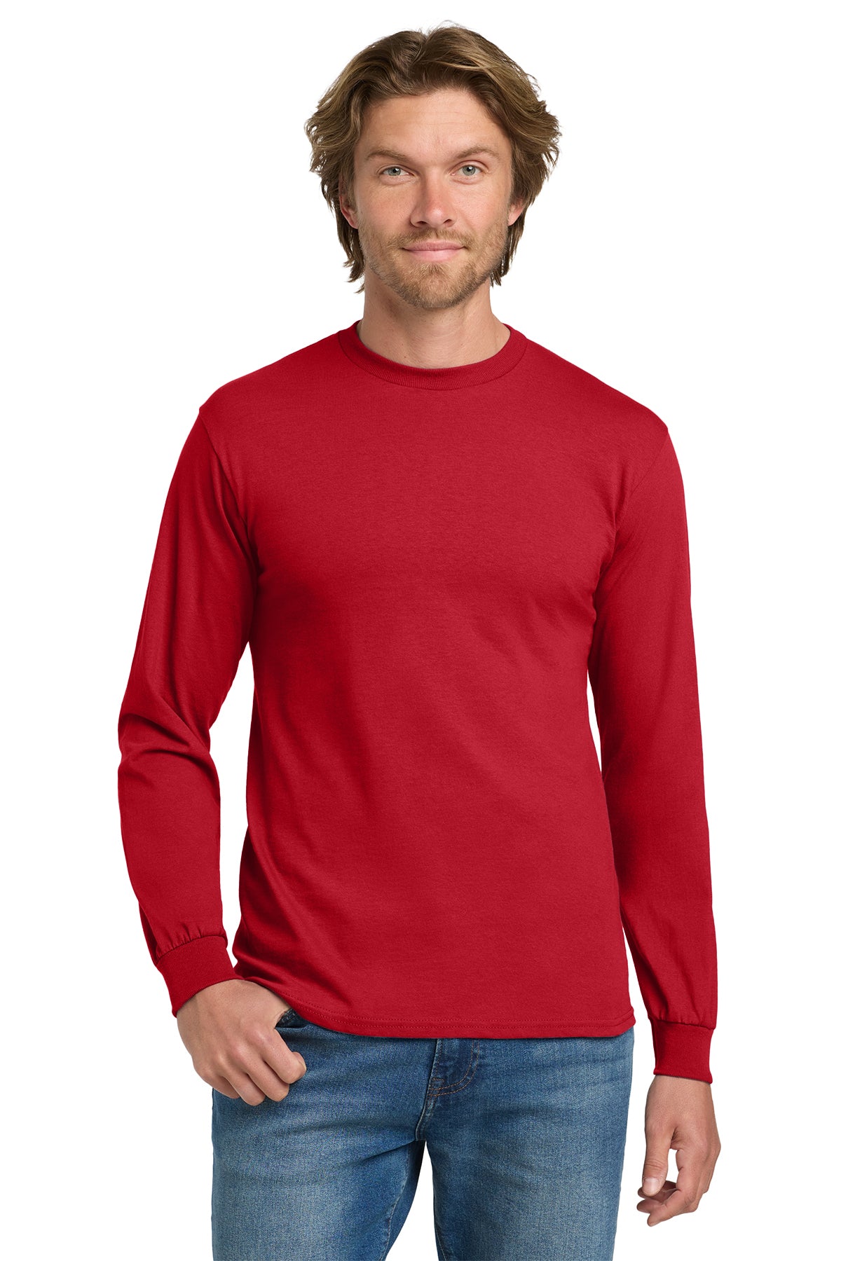 Gildan 5400 Heavy Cotton 100% Cotton Long Sleeve T-Shirt in Red