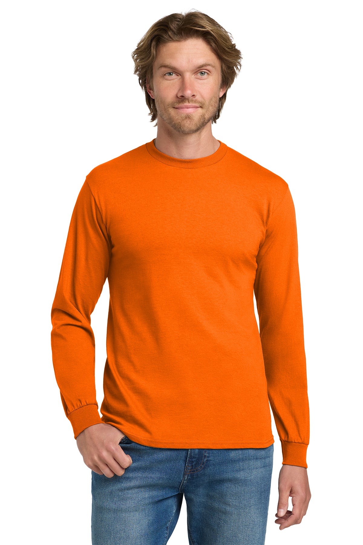 Gildan® 5400 Heavy Cotton™ 100% Cotton Long Sleeve T-Shirt - Safety Orange