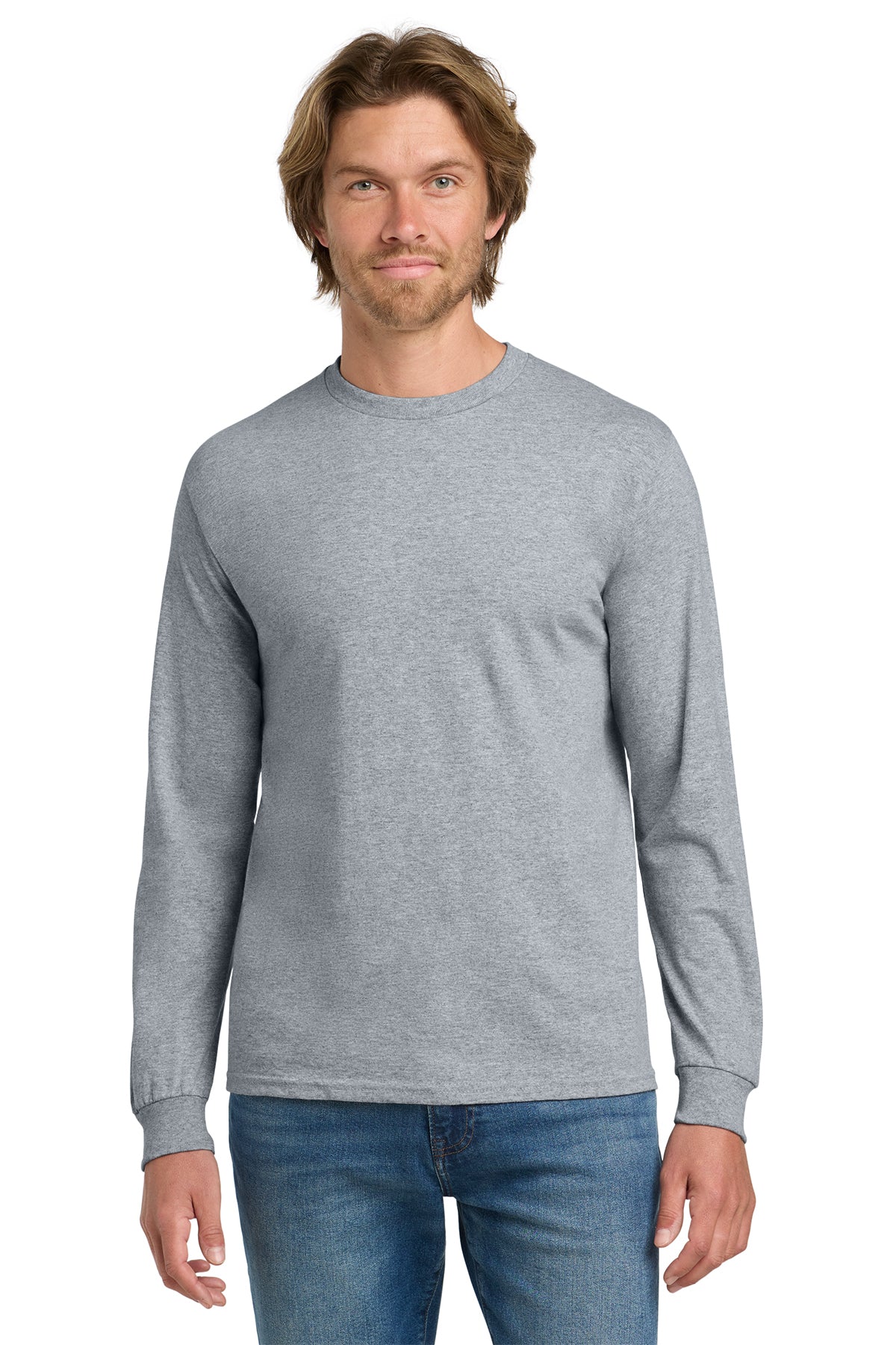 Gildan 5400 Heavy Cotton 100% Cotton Long Sleeve T-Shirt in Sport Grey