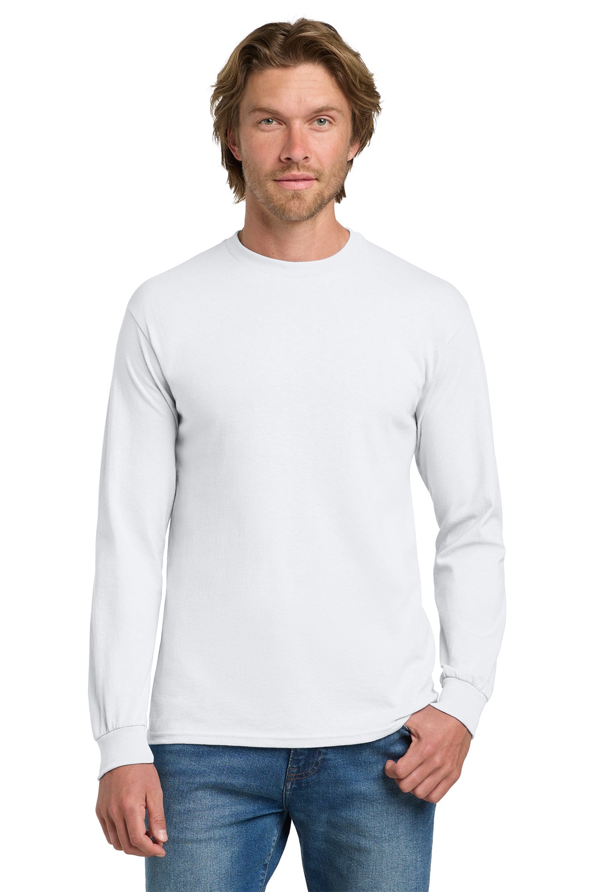 Gildan 5400 Heavy Cotton 100% Cotton Long Sleeve T-Shirt in White