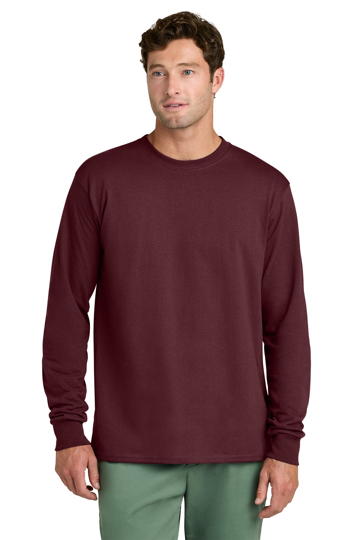 Port & Co PC54LS Long Sleeve Core Cotton Tee in Athletic Maroon