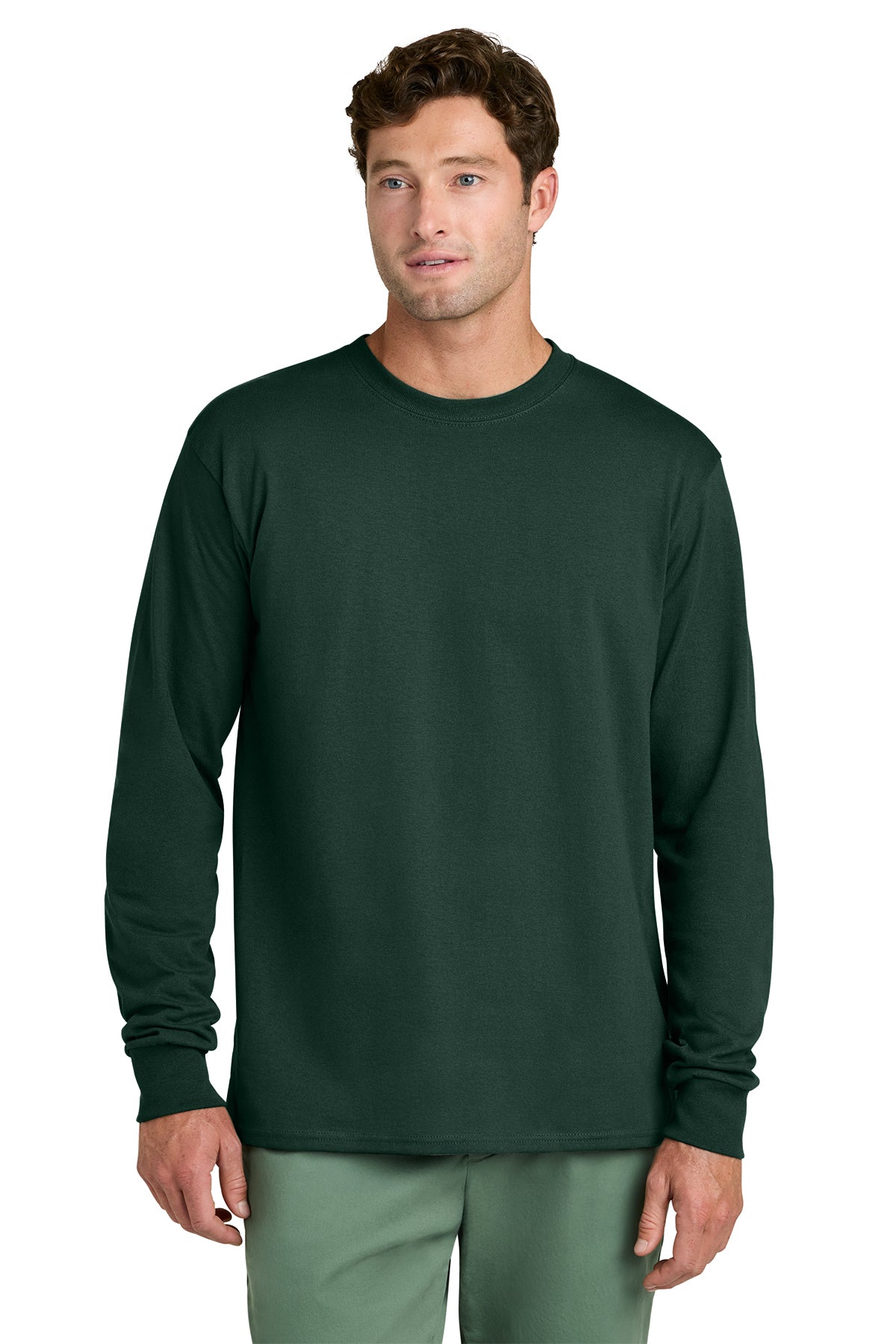 Port & Co PC54LS Long Sleeve Core Cotton Tee in Dark Green