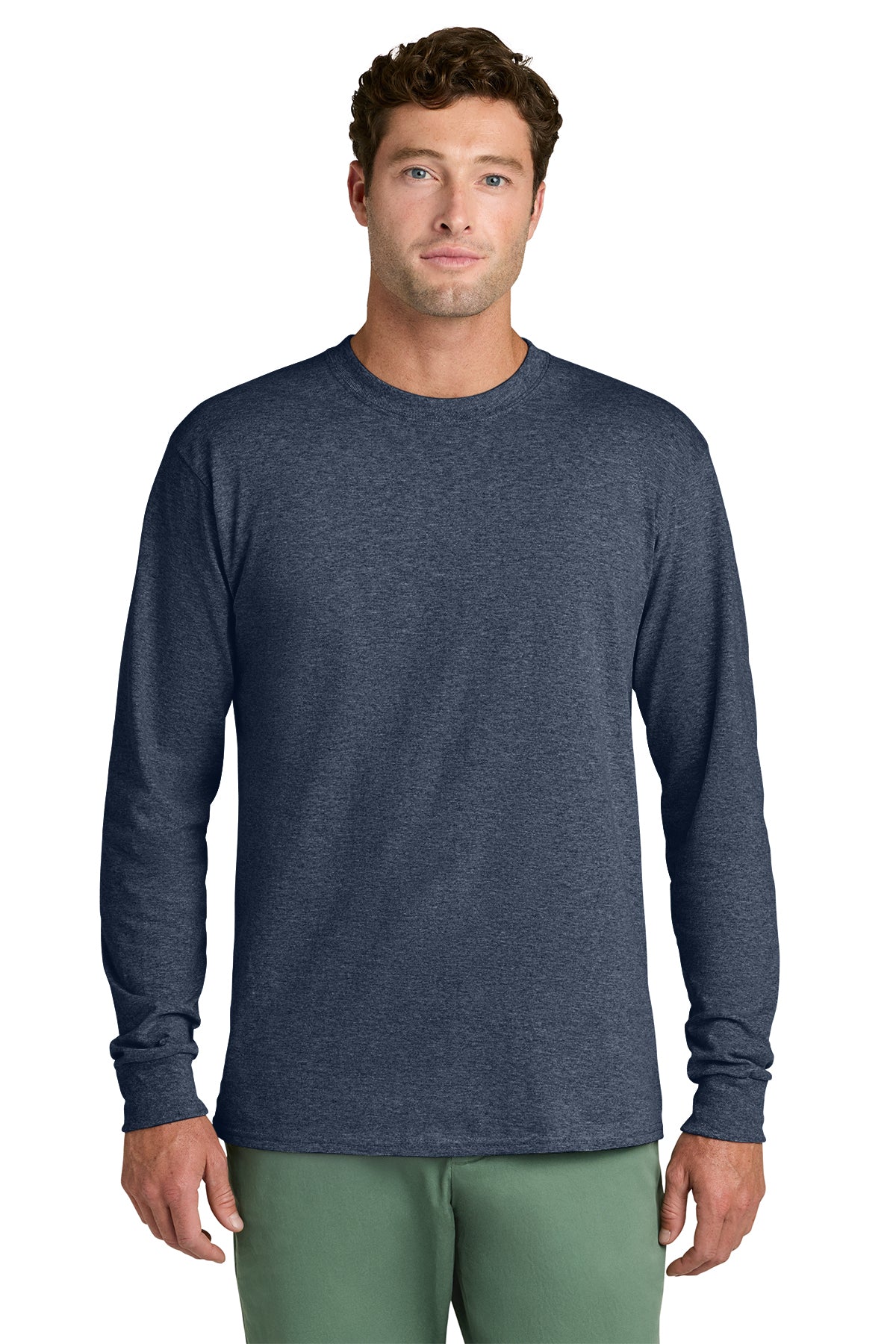 Port & Co® PC54LS Long Sleeve Core Cotton Tee - Heather Navy