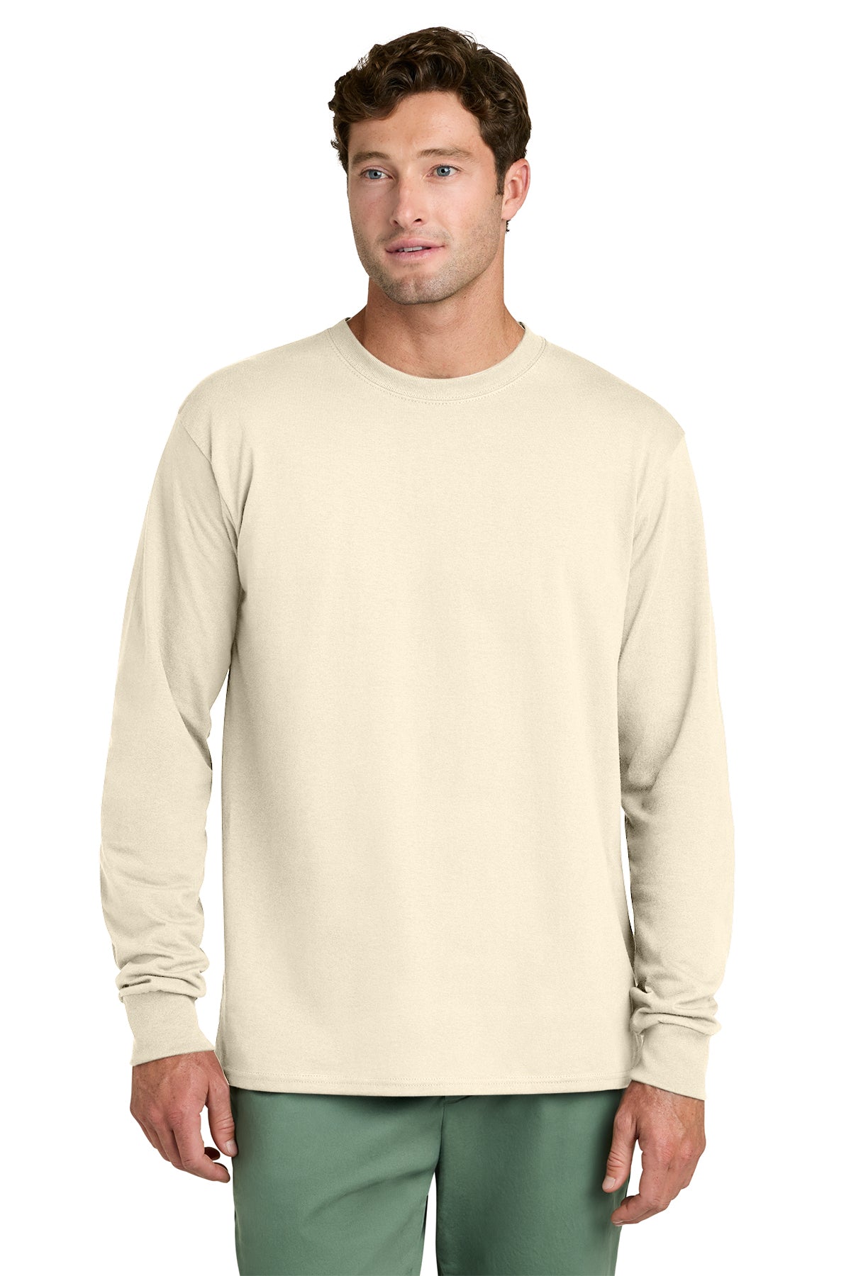 Port & Co PC54LS Long Sleeve Core Cotton Tee in Natural